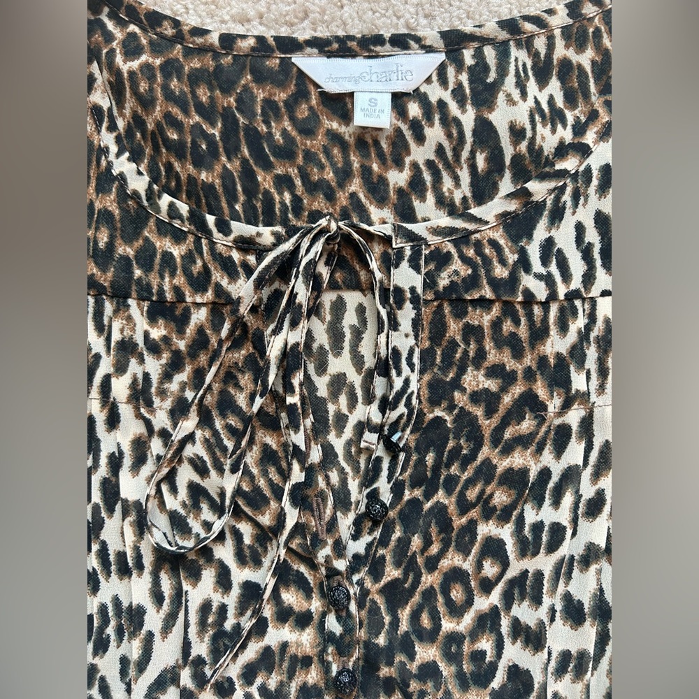 Charming Charlie Sheer Long Sleeve Cheetah Top - Picture 2 of 5